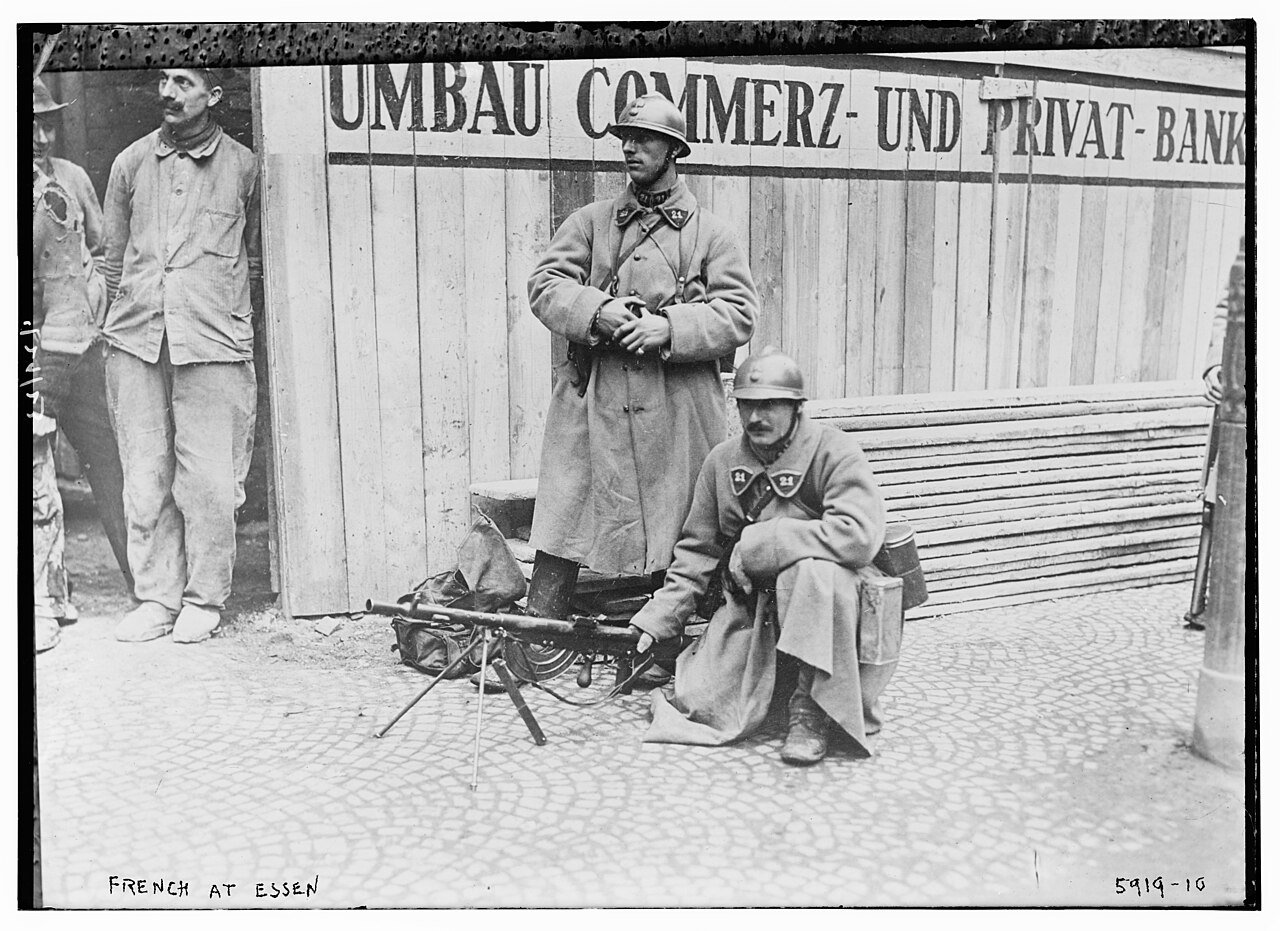 French troops at Essen during the occupation of the Ruhr in 1923.