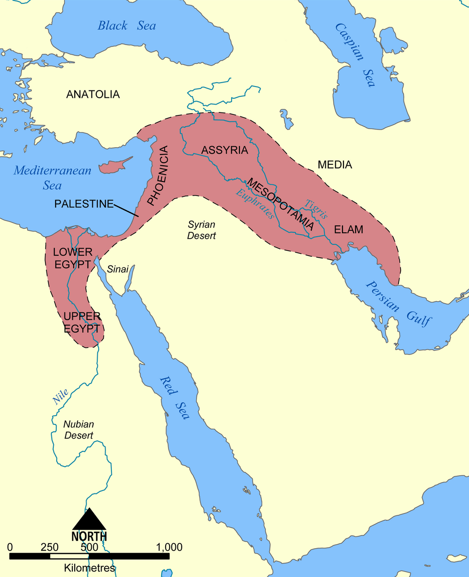The Fertile Crescent, a region important in the history of early writing.